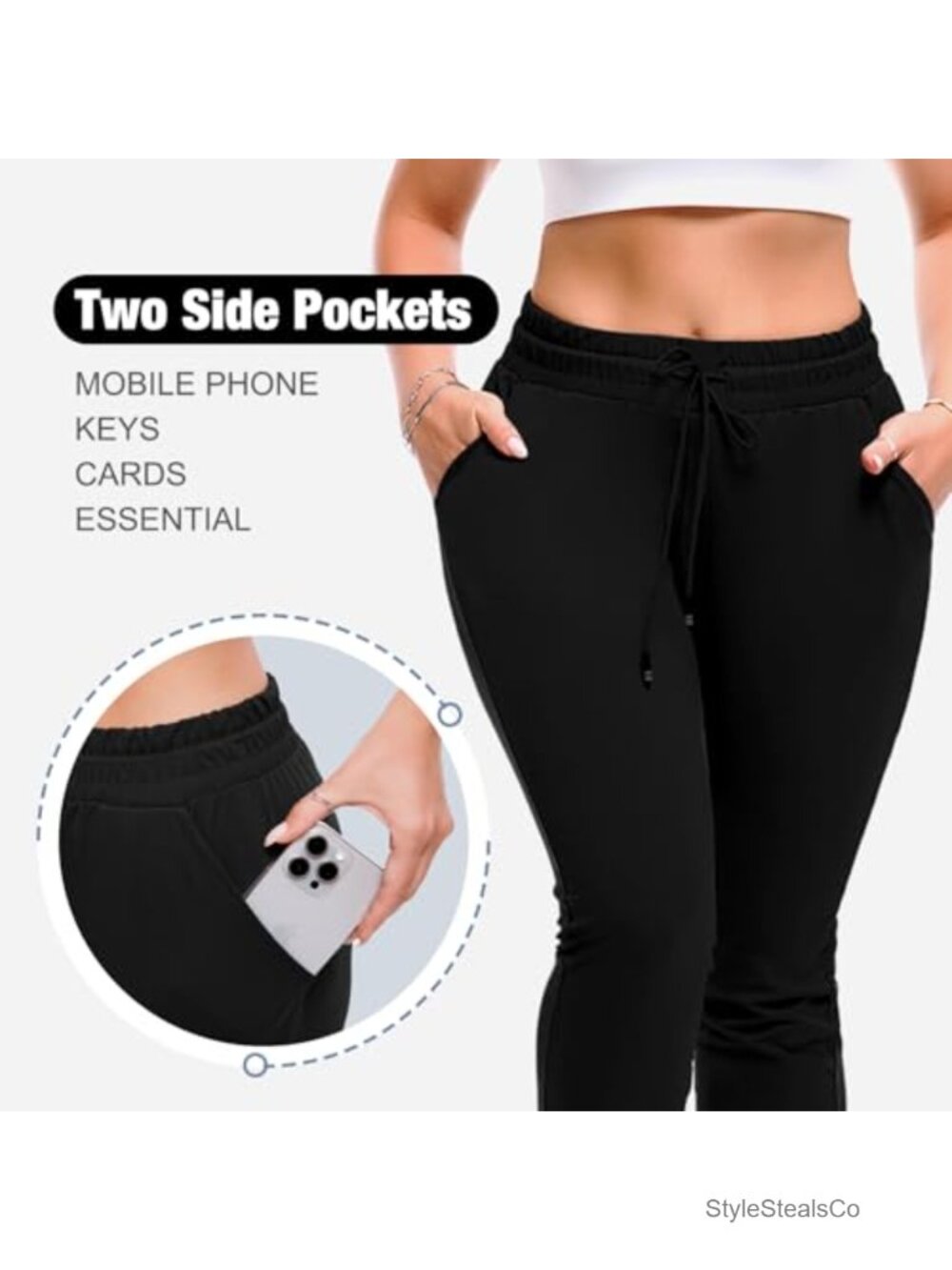 Women's High Waisted Joggers with Pockets 4-Way Stretch Drawstring Sweatpants - Picture 4 of 6